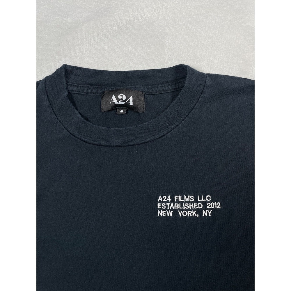 A24 Films T Shirt Men Medium Black Embroidered Logo Graphic Streetwear